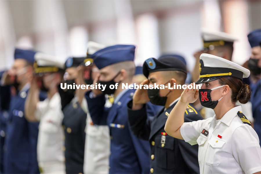 Chancellor Ronnie Green presided over the ROTC Joint Service Chancellor’s Review Thursday afternoon in Cook Pavilion. April 29, 2021. Photo by Craig Chandler / University Communication.