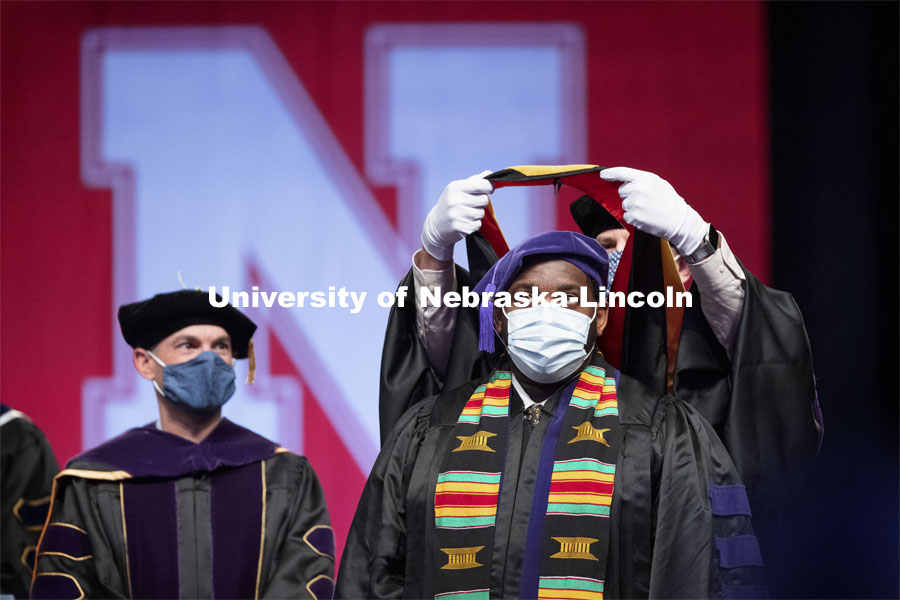 The first graduate of May 2021 is DeAndre’ S. Augustus who received his LL.M. in Space, Cyber and Telecommunication Law. College of Law Graduation at Pinnacle Bank Arena. May 7, 2021. Photo by Craig Chandler / University Communication.