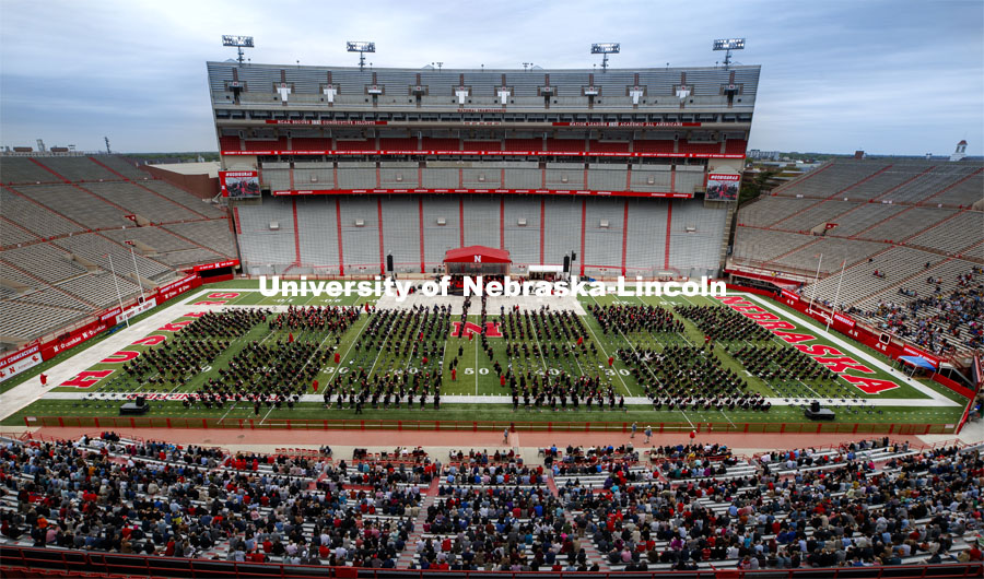 Education and Human Sciences degree candidates line up to receive their diplomas. The university conferred a record 3,594 degrees during the May commencement ceremonies. UNL Commencement in Memorial Stadium. May 8, 2021. Photo by Craig Chandler / University Communication.