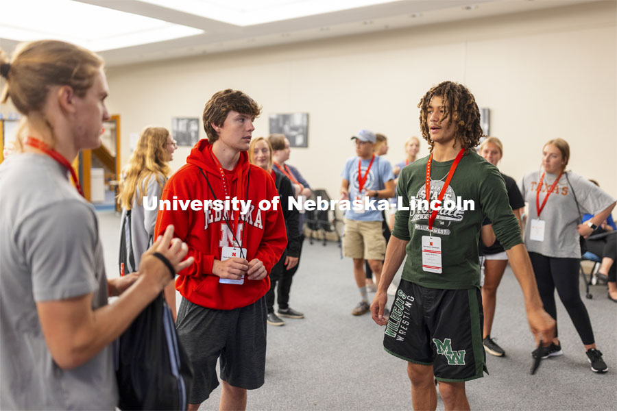 Students interact with each other as they discuss their likes and interests. New Student Enrollment began this week and will continue through July 9. June 2, 2021. Photo by Craig Chandler / University Communication.