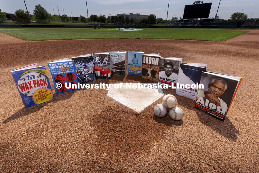 Baseball books published by Nebraska Press. For ORED story Showcase the Press’ expertise in books about baseball and history of the sport. July 9, 2021. Photo by Craig Chandler / University Communication.