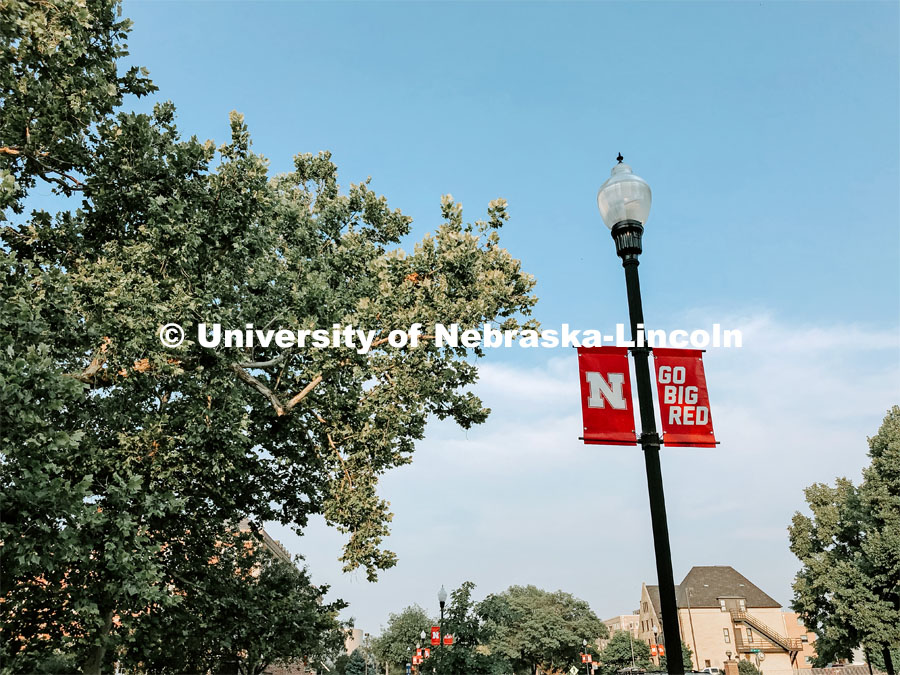 N banners on City Campus.  July 21, 2021. Photo by Katie Black / University Communication.