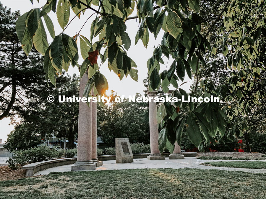 The columns on City Campus. July 21, 2021. Photo by Katie Black / University Communication.