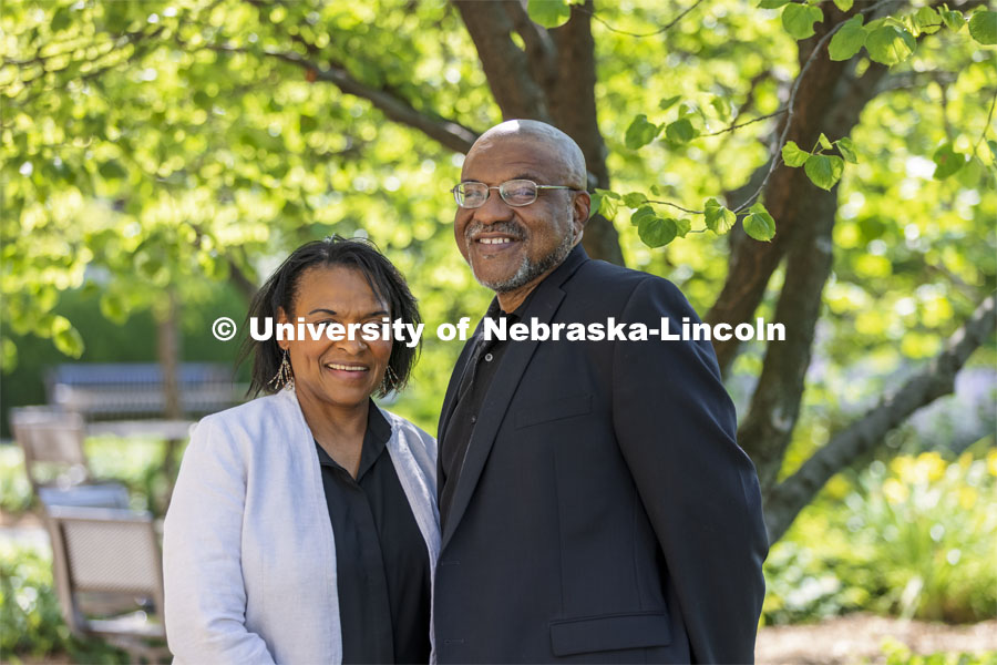 Kwame Dawes, George Homes Distinguished Professor of English and Glenna Luschei Editor of Prairie Schooner, and Lorna Dawes, Associate Professor in the University Libraries. July 23, 2021. Photo by Annie Albin / University Communication.