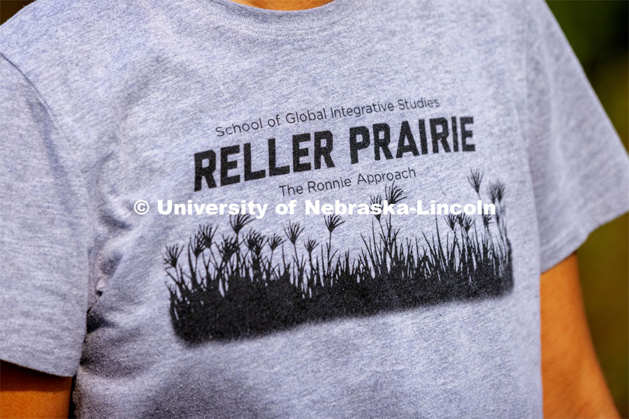 Reller Prairie t-shirt. Reller Prairie Field Station south of Martell, Nebraska. August 3, 2021. Photo by Craig Chandler / University Communication.