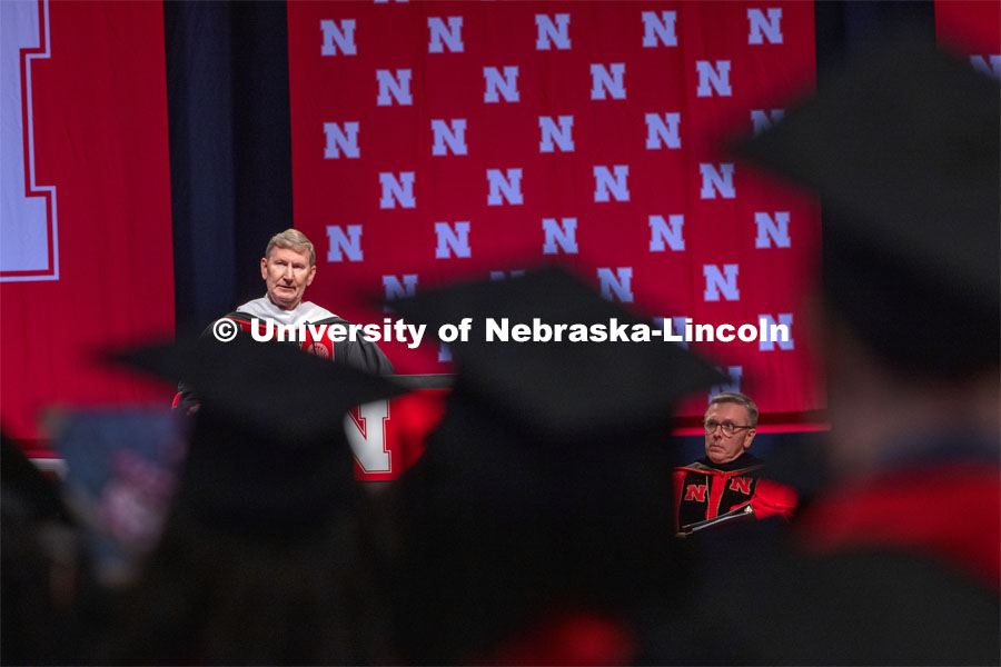 NU President Ted Carter delivers the commencement address. Undergraduate Commencement at Pinnacle Bank Arena. August 14, 2021. Photo by Craig Chandler / University Communication.
