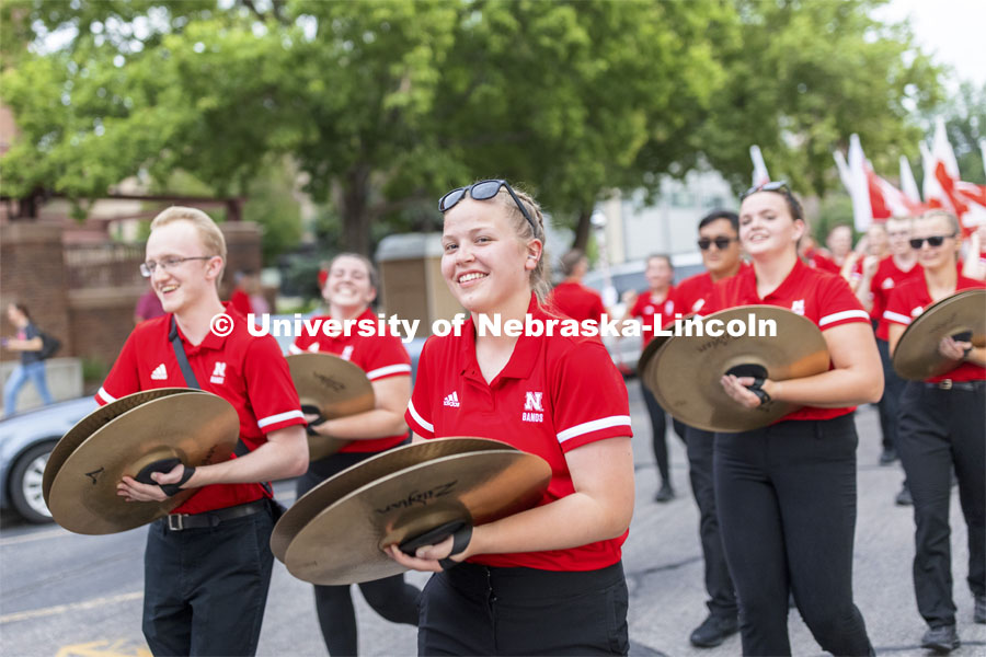 Big Red Welcome week featured the Cornhusker Marching Band Exhibition. The band gave their warm-up concert outside of Kimball Recital Hall and then marched to the stadium. Lightning then caused the show to be cancelled. August 20, 2021. Photo by Craig Chandler / University Communication.