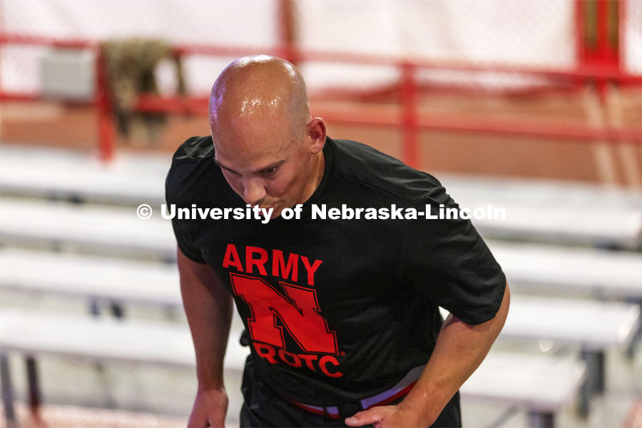 Army ROTC cadets and cadre run the west stadium steps Thursday morning. UNL ROTC cadets and Lincoln first responders run the steps of Memorial Stadium to honor those who died on 9/11.  Each cadet ran more than 2,000 steps. September 9, 2021. Photo by Craig Chandler / University Communication.