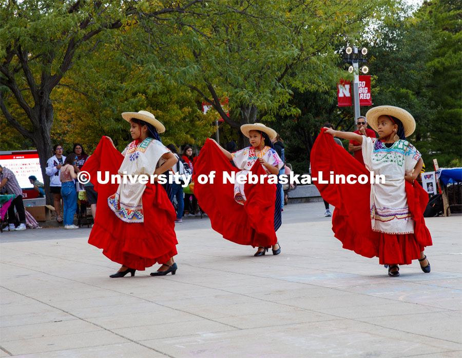 Sangre Azteca dances as part of Fiesta on the Green on the Nebraska Union Plaza. Fiesta on the Green, is an annual Latino culture and heritage festival. September 17, 2021. Photo by Briann Grier / University Communication.