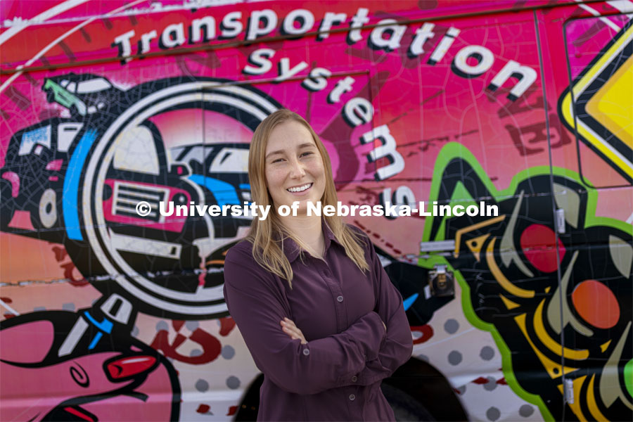 Sydney Allen, a graduate research assistant through the Mid-America Transportation Center, is a May 2021 engineering graduate from Rapid City, South Dakota, and an enrolled member of the Oglala Sioux Tribe from Rapid City, South Dakota. November 15, 2021. Photo by Craig Chandler / University Communication.