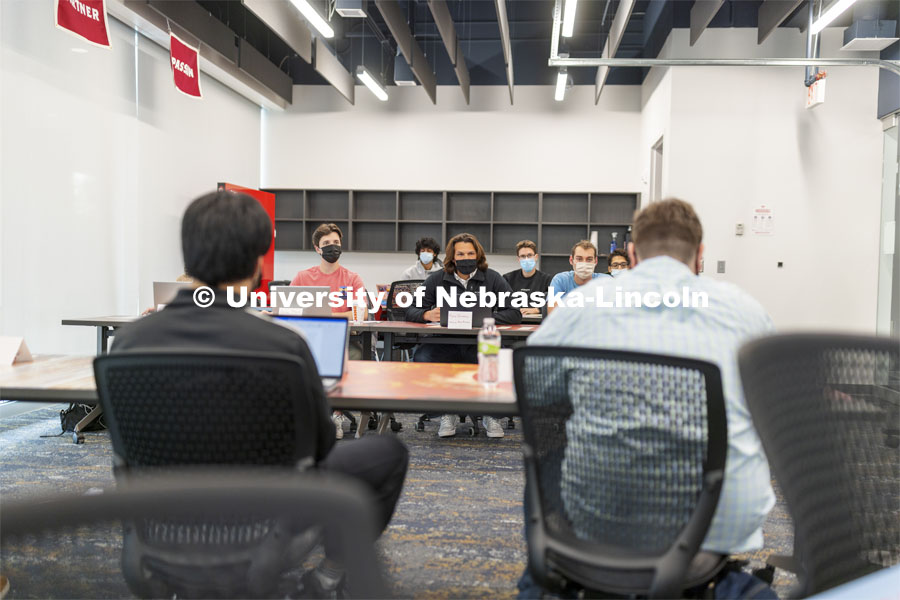 As part of an international trade policy and politics course, Jill O’Donnell has her students engage in a mock congressional hearing on IndoPacific trade. Students played the part of Senators and industry leaders. Photo by Craig Chandler / University Communication