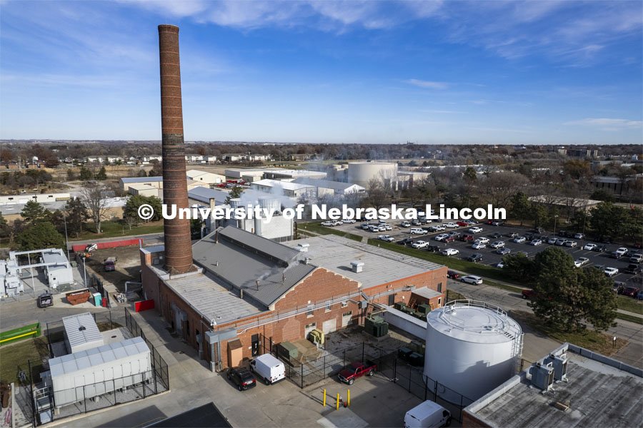  East Campus Power Plant (smokestack). UNL Utility Plants. November 29, 2021. Photo by Craig Chandler / University Communication.