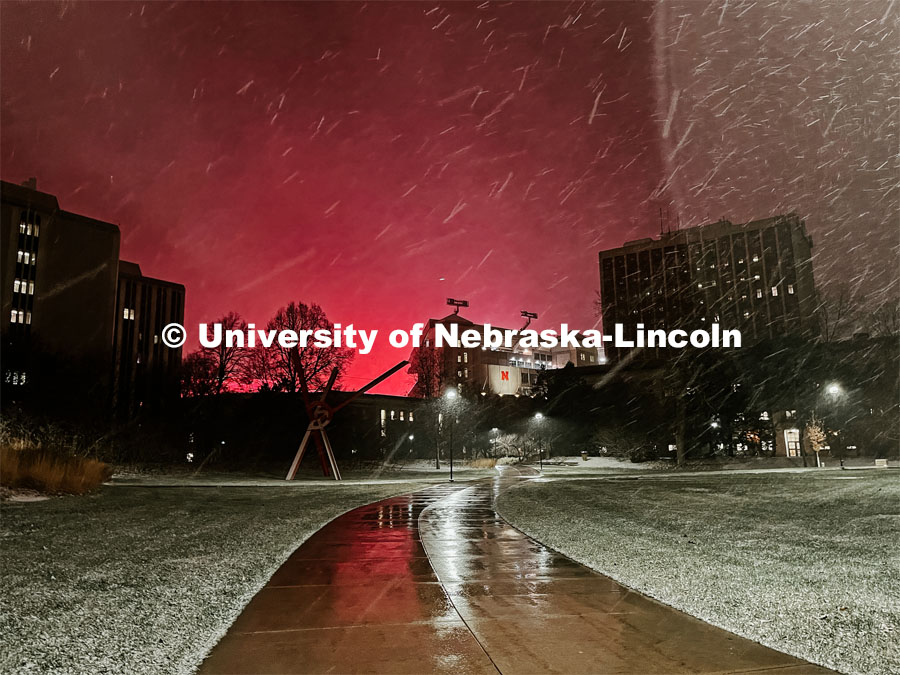 First snow in December on city campus. December 10, 2021. Photo by Katie Black / University Communication.
