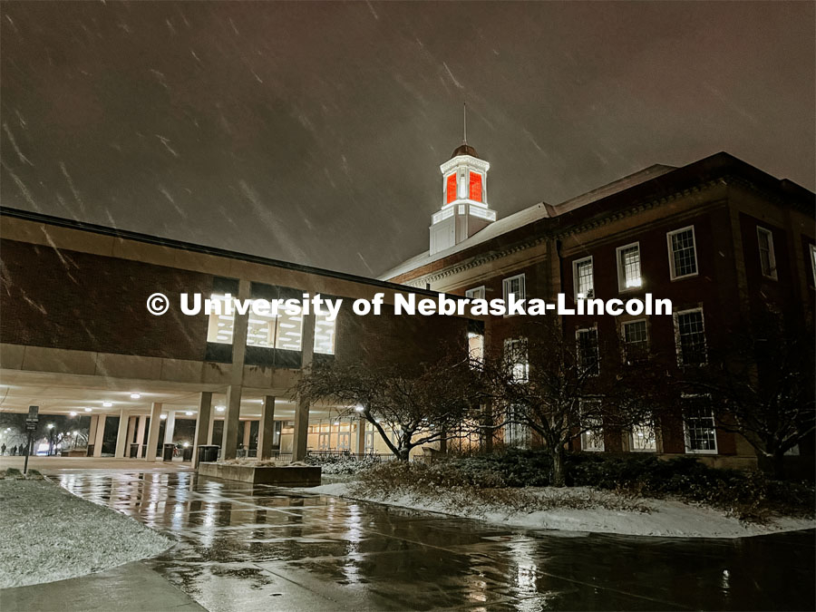 First snow in December on city campus. December 10, 2021. Photo by Katie Black / University Communication.