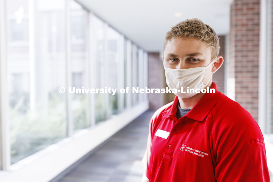 UNLPD Community Service Officer Trevor Caldwell. The CSOs are wearing more casual uniforms in 2022. January 7, 2022. Photo by Craig Chandler / University Communication.