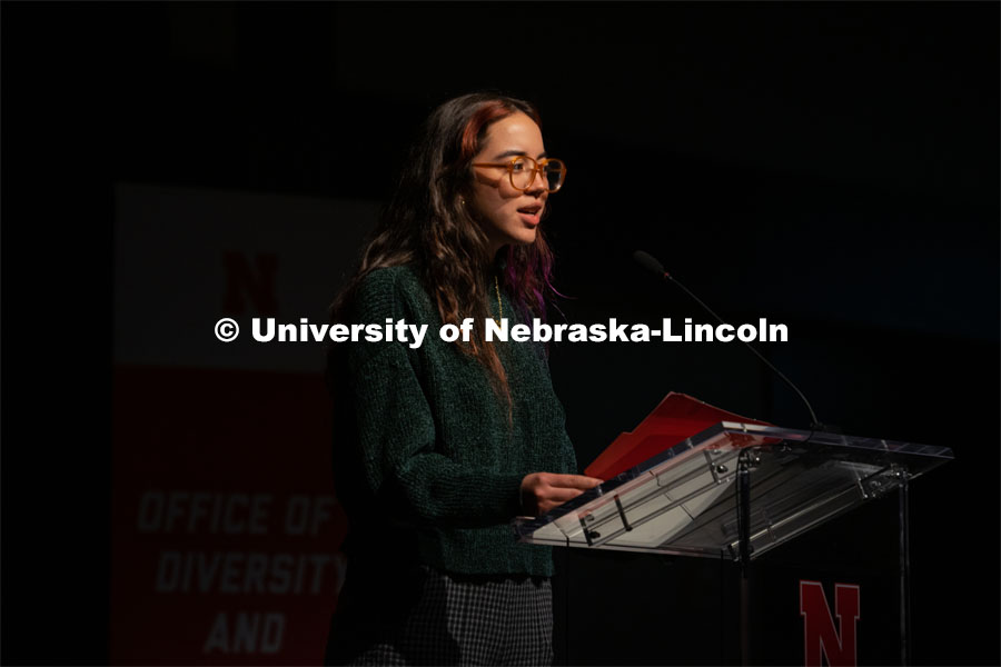Aurora Villarreal, BA Performance Major, Johnny Carson School of Theatre and Film, gives one of two performances at the MLK Commemorative Celebration 2022. January 19, 2022. Photo by Jonah Tran / University Communication.