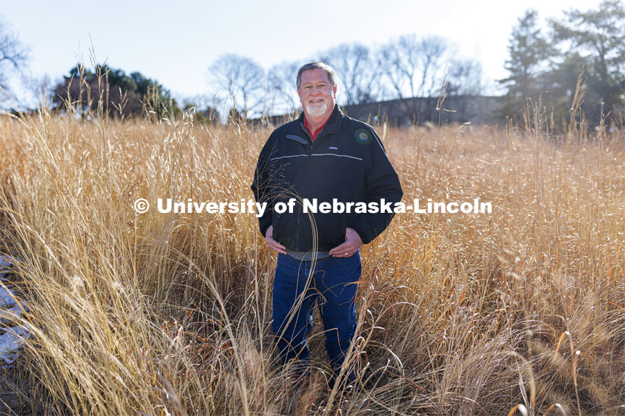 A new study led by Darren Redfearn, Professor Agronomy and Horticulture and forage systems specialist, is leading a study of how a targeted restoration of perennial grasses amid cropland could accomplish a variety of benefits, ranging from reduction in water and fertilizer use to expansion of wildlife habitat to encouragement of new bioenergy industry. January 21, 2022. Photo by Craig Chandler / University Communication.