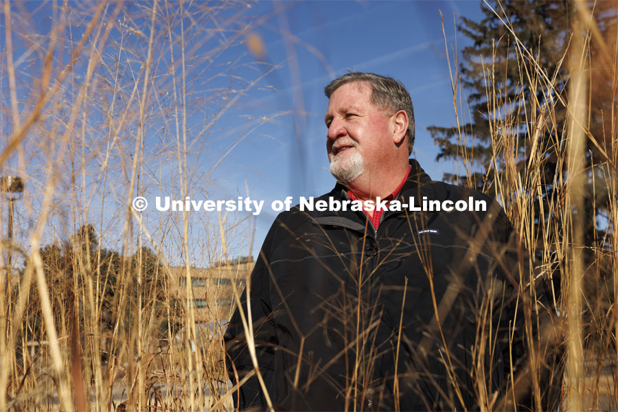 A new study led by Darren Redfearn, Professor Agronomy and Horticulture and forage systems specialist, is leading a study of how a targeted restoration of perennial grasses amid cropland could accomplish a variety of benefits, ranging from reduction in water and fertilizer use to expansion of wildlife habitat to encouragement of new bioenergy industry. January 21, 2022. Photo by Craig Chandler / University Communication.