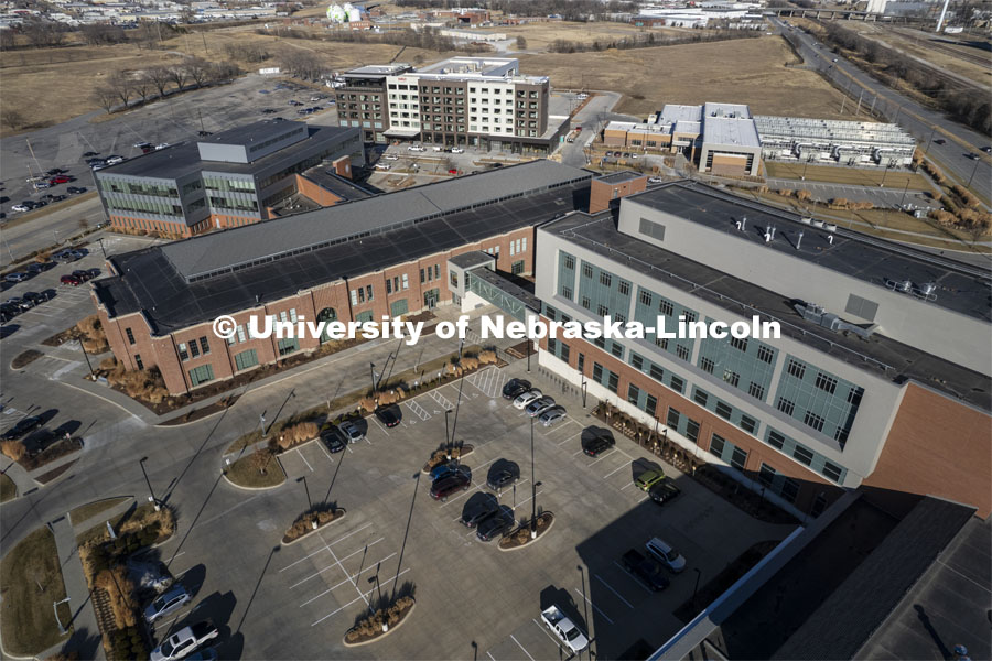 The Scarlet Hotel is nearly finished and is expected to open in the spring. January 28, 2022. Photo by Craig Chandler / University Communication.