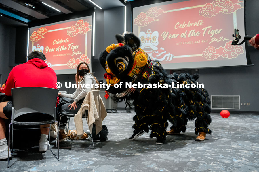 Year of the Tiger: To wrap up with Lunar New Year celebrations, the Asian Student Union and OASIS are organizing a night of performances and lion dance in the Willa Cather Dining Center conference room. February 7, 2022. Photo by Jonah Tran/ University Communication.