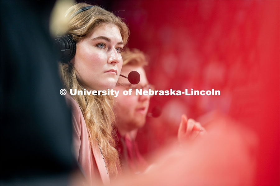 Hailey Ryerson observes the Huskers’ Women’s Basketball match against Minnesota at Pinnacle Bank Arena. February 20, 2022. Photo by Jordan Opp / University Communication.