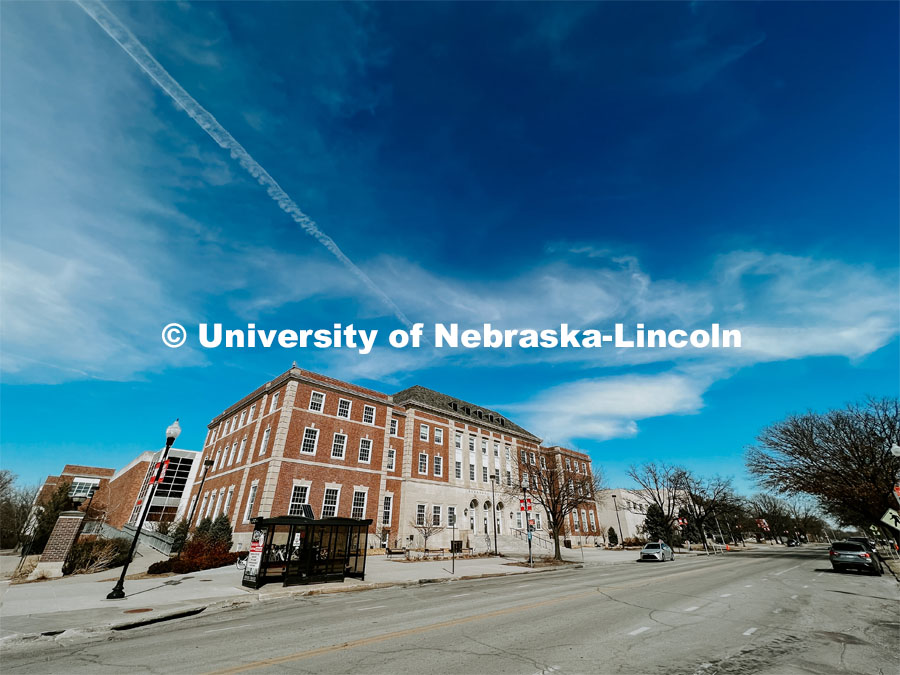 South side exterior view of the Nebraska Union on City Campus. March 3, 2022. Photo by Taylor DeMaro / University Communication.