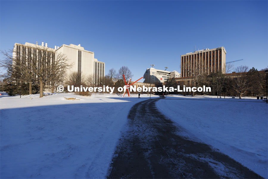 Huskers woke up Monday morning to an inch of snow. March 7, 2022. Photo by Craig Chandler / University Communication.
