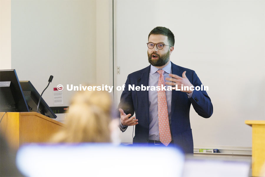 Professor James Tierney addresses his class. Nebraska Law Photo shoot. March 21, 2022. Photo by Craig Chandler / University Communication.