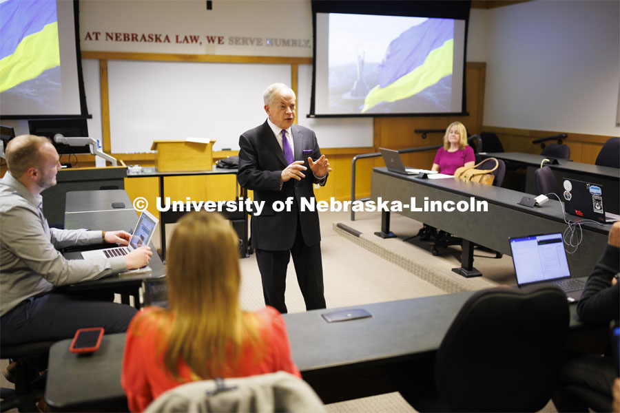 Professor Jack Beard lectures to his law class. Law college photo shoot. Nebraska Law Photo shoot. March 21, 2022. Photo by Craig Chandler / University Communication.