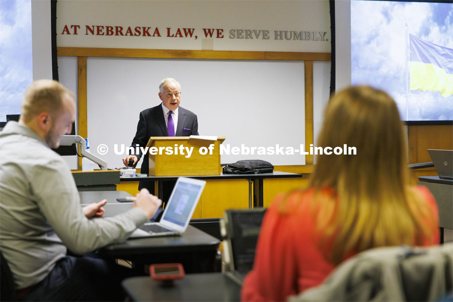 Professor Jack Beard lectures to his law class. Law college photo shoot. Nebraska Law Photo shoot. March 21, 2022. Photo by Craig Chandler / University Communication.