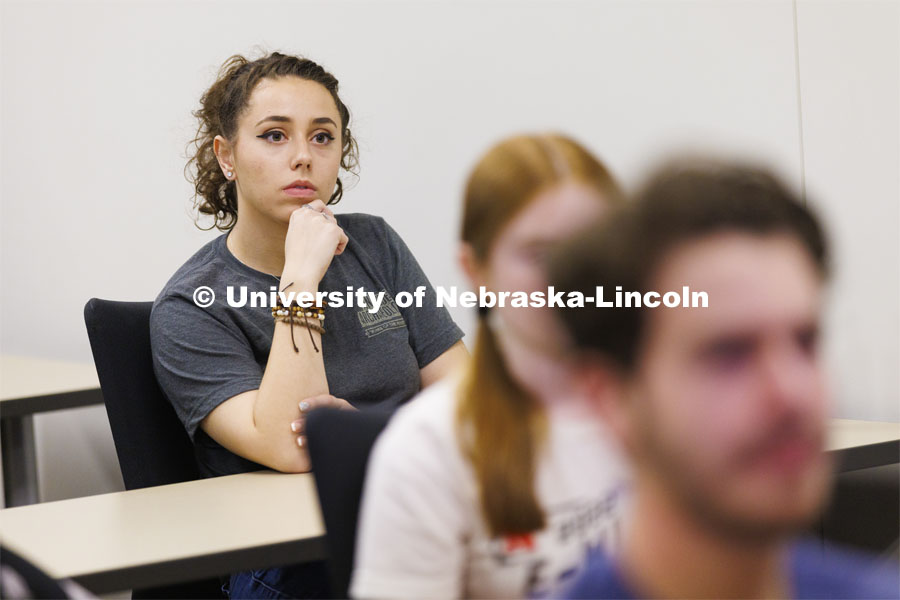 Kiewit Scholar listens to a career panel in the Kiewit Scholars Program. March 21, 2022. Photo by Craig Chandler / University Communication.