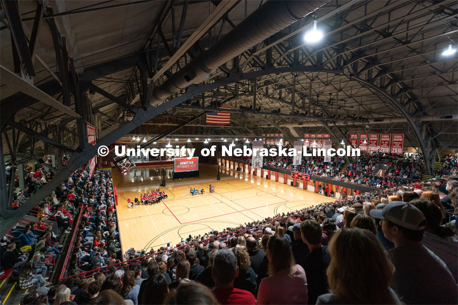Admitted students listen to Chancellor Ronnie Green and other campus stakeholders at the Welcome Pep Rally in the Nebraska Coliseum. Admitted Student Day is UNL’s in-person, on-campus event for all admitted students. March 26, 2022. Photo by Jordan Opp for University Communication.