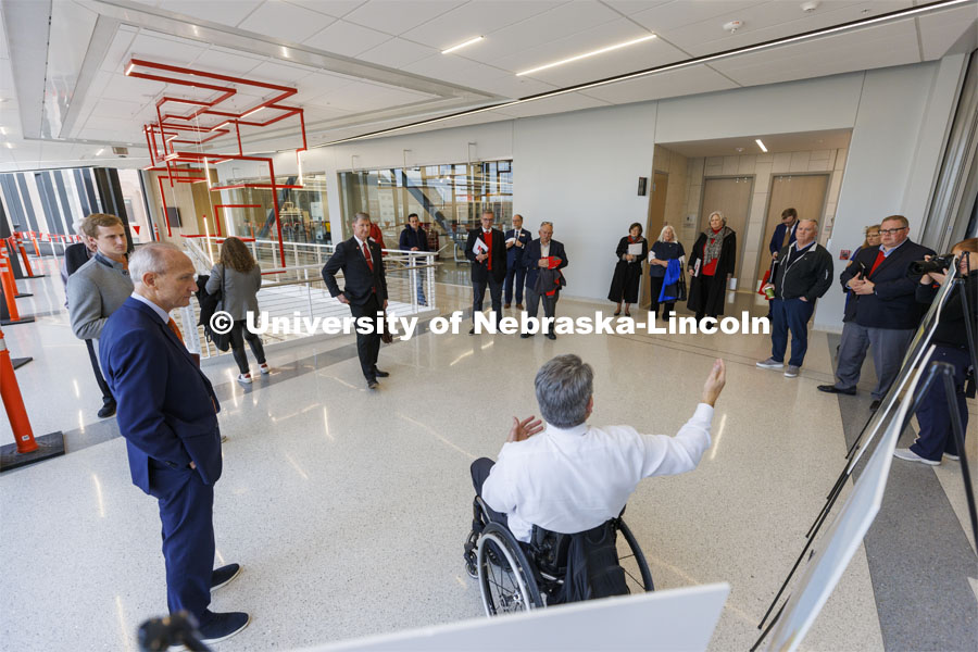 Engineering Dean Lance Perez talks about the newly built Engineering Research Center during the Board of Regents tour. Board of Regents tour of UNL. College of Engineering. April 7, 2022. Photo by Craig Chandler / University Communication.