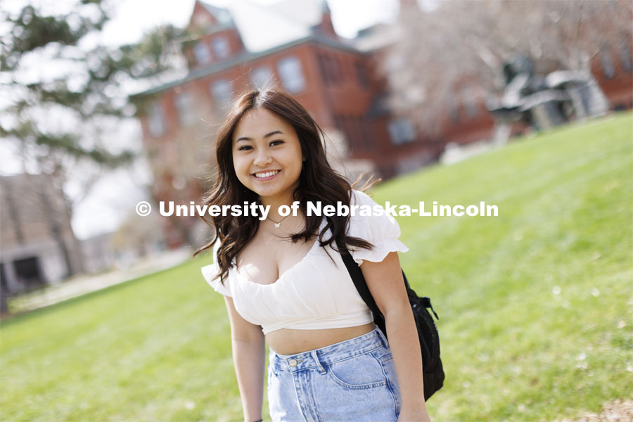 Kaitlyn Nguyenduy, junior in CYFS, is an Emerging Leader Scholar and the president of the Asian Student Union. Photo for API Month profile story. April 15, 2022. Photo by Craig Chandler / University Communication. 