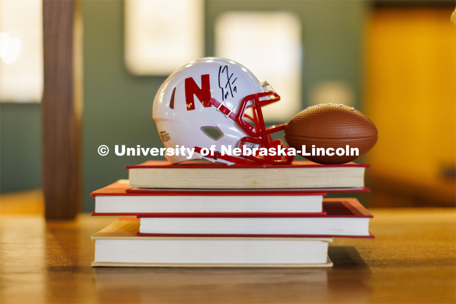 Husker memorabilia decorates the interior of The Scarlet Hotel. The Scarlet Hotel on Nebraska Innovation Campus has opened. The Marriott Tribute hotel features 154 rooms, a coffee shop, signature restaurant and rooftop bar. All are open to the public. A grand opening celebration is planned for May 6. Details will be announced. April 18, 2022. Photo by Craig Chandler / University Communication.