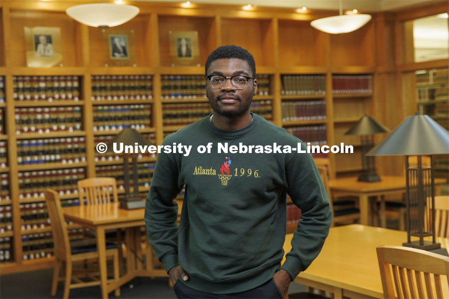 Individual students pictured in the Schmid Law Library. College of Law photo shoot. April 20, 2022. Photo by Craig Chandler / University Communication.