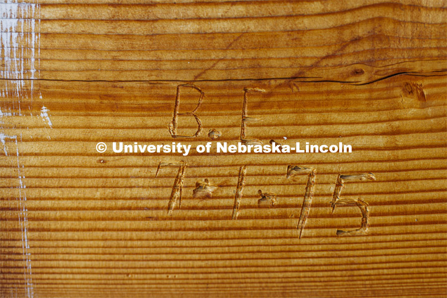 Signatures in the Love Library Cupola. The cupola will be renovated this summer following spring commencement. April 25, 2022. Photo by Craig Chandler / University Communication.