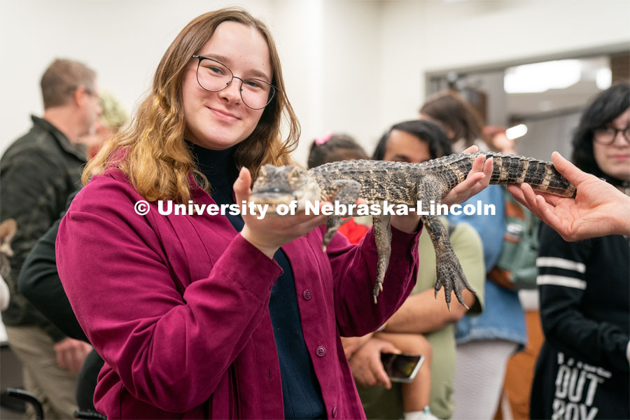 Students pet animals during the End of Year Bash inside the East Campus Union on Saturday, April 30, 2022, in Lincoln, Nebraska.  Photo by Jordan Opp for University Communication