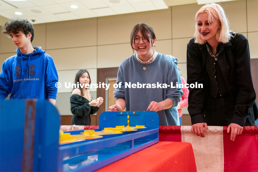 Students play carnival games during the End of Year Bash inside the East Campus Union on Saturday, April 30, 2022, in Lincoln, Nebraska.  Photo by Jordan Opp for University Communication