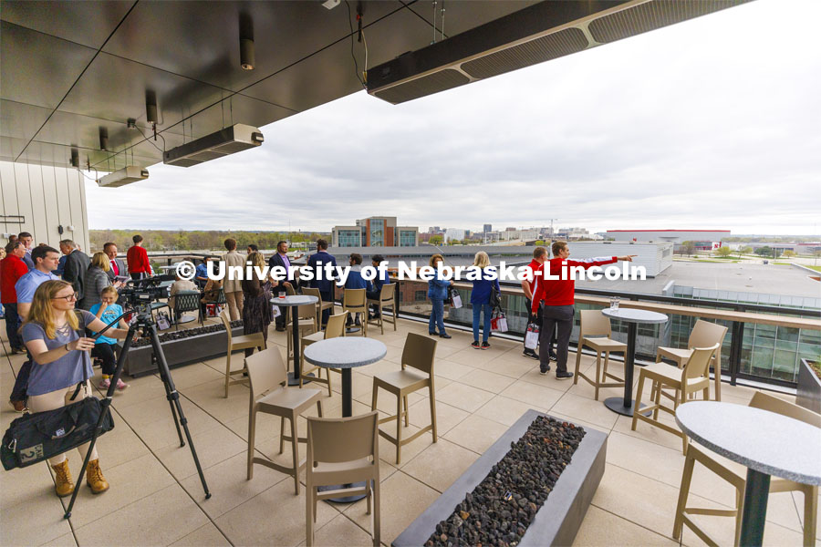 The view from the 6th floor lounge overlooks NIC and downtown Lincoln. Ribbon cutting for the new Scarlet Hotel in Nebraska Innovation Campus. March 6, 2021. Photo by Craig Chandler / University Communication.