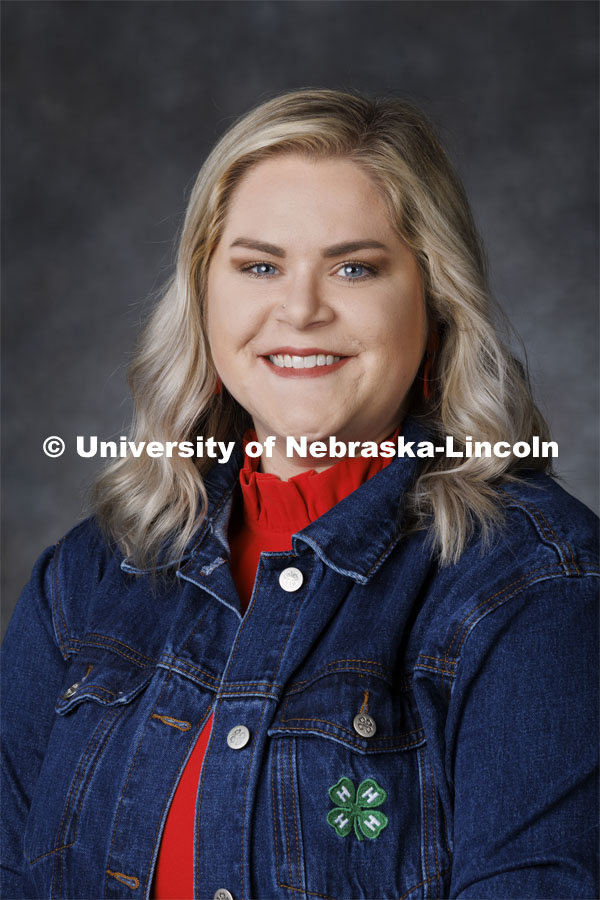 Studio portrait of Liz Hamm, Statewide 4-H Coordinator, Extension Educator. Portraits of Extension, IANR and CASNR educators. May 10, 2022. Photo by Craig Chandler / University Communication.