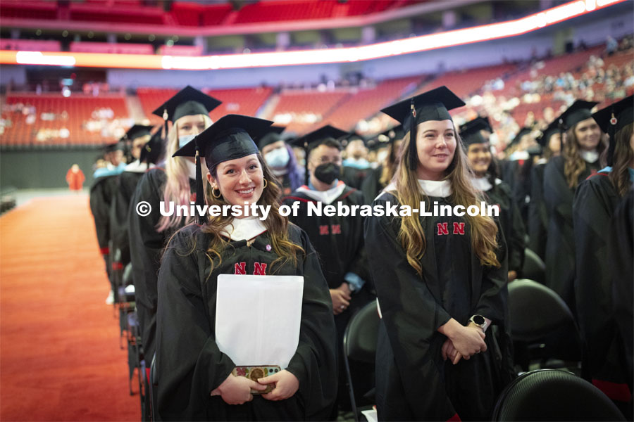 Graduate commencement in Pinnacle Bank Arena. May 13, 2022. Photo by Craig Chandler / University Communication.