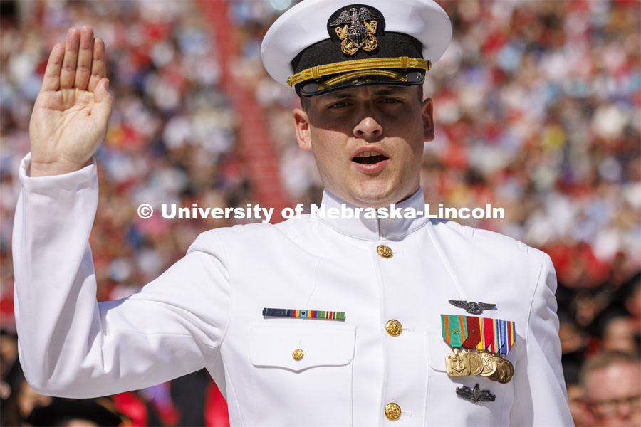 ROTC cadets take their commissioning oath at the start of the commencement. UNL undergraduate commencement in Memorial Stadium. May 14, 2022. Photo by Craig Chandler / University Communication.