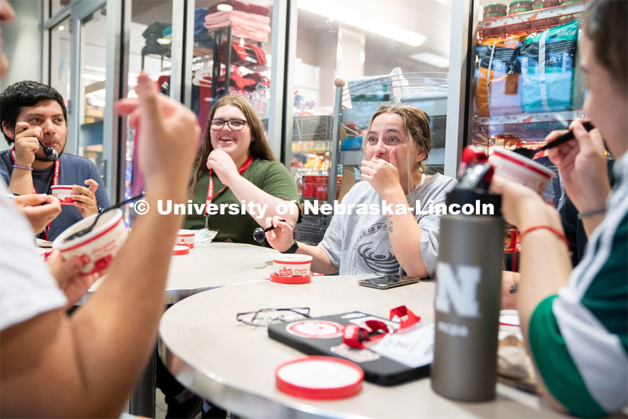 Attendees enjoy ice cream at the Nebraska College Preparatory Academy’s Science Camp inside Abel Hall. NCPA, a program for academically talented, first-generation, income eligible students to help prepare them for college and their future careers. June 9, 2022. Photo by Jordan Opp for University Communication.