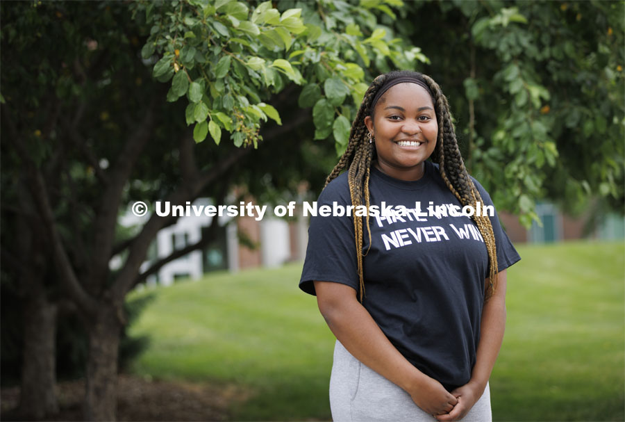 Alaya Greene, senior in Nutritional Science and Dietetics, is a Husker Dialogues speaker. June 15, 2022. Photo by Craig Chandler / University Communication.