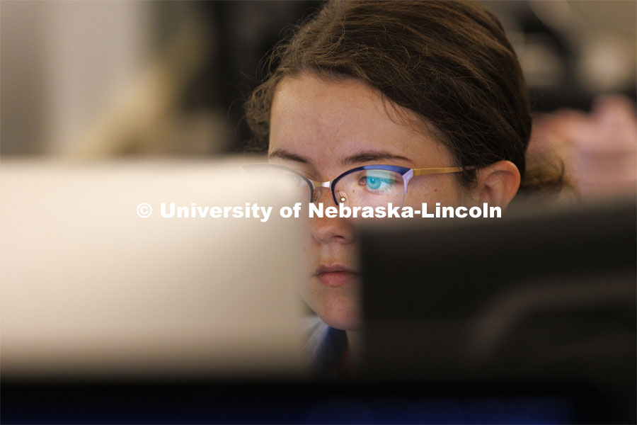 Samantha Byrd, a UNL history major from Ogallala, works to input a historical document. Research Experiences for Undergraduates. June 21, 2022. Photo by Craig Chandler / University Communication.