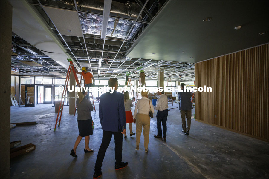 Chancellor Ronnie Green and donors take a tour of the renovated College of Law library. The $6 million renovation of the Marvin and Virginia Schmid Law Library began in May 2021 will be open in the fall. The project will provide new and rejuvenated spaces for the community. June 22, 2022. Photo by Craig Chandler / University Communication.