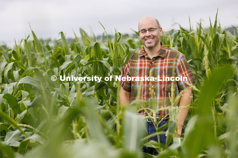James Schnabel, Associate Professor for Agronomy and Horticulture. James Schnable’s field northeast of 84th and Havelock research fields. July 8, 2022. Photo by Craig Chandler / University Communication.