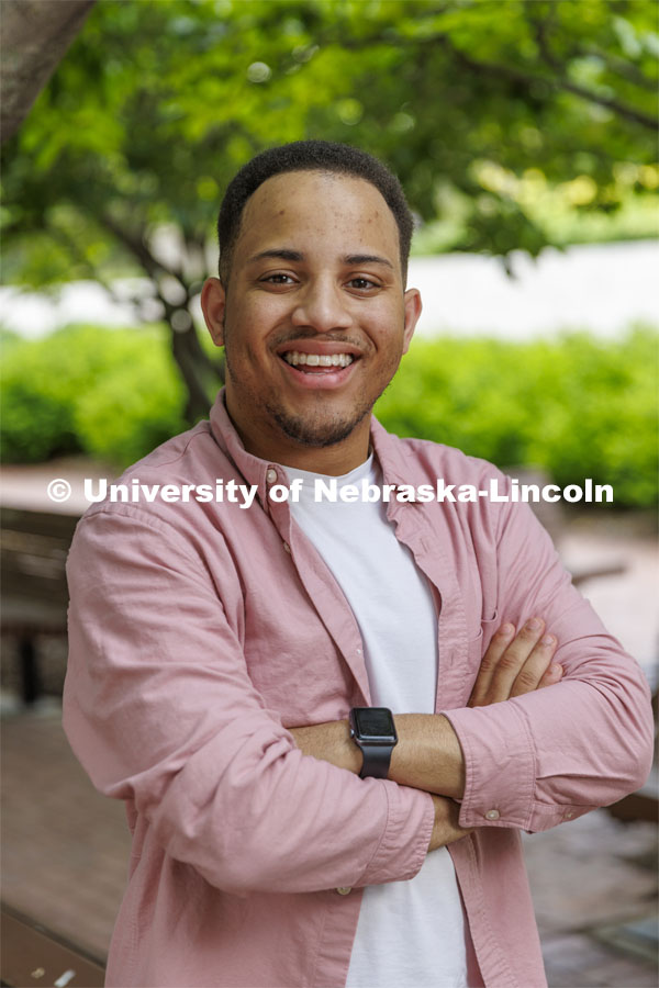Ra’Daniel Arvie, senior in College of Business, for Husker Dialogues story. July 11, 2022. Photo by Craig Chandler / University Communication.  
