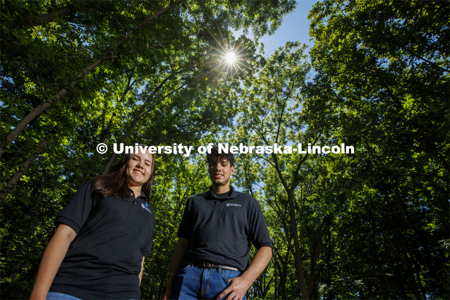 Energy Interns Jadon Basilevac and Awinita Bunner have been working in the Lincoln area this summer. Both are seniors in environmental studies. July 12, 2022. Photo by Craig Chandler / University Communication.